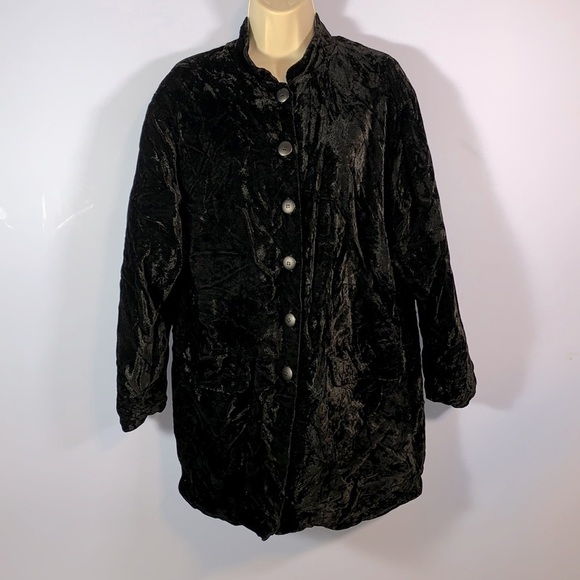 Moda spiegel size 12 collarless black crushed velvet button down blazer topper - Picture 1 of 9
